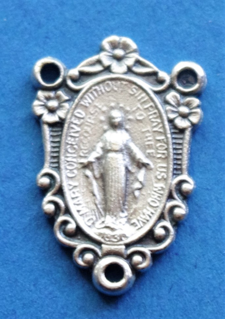 Floral Miraculous Medal Rosary Centerpiece